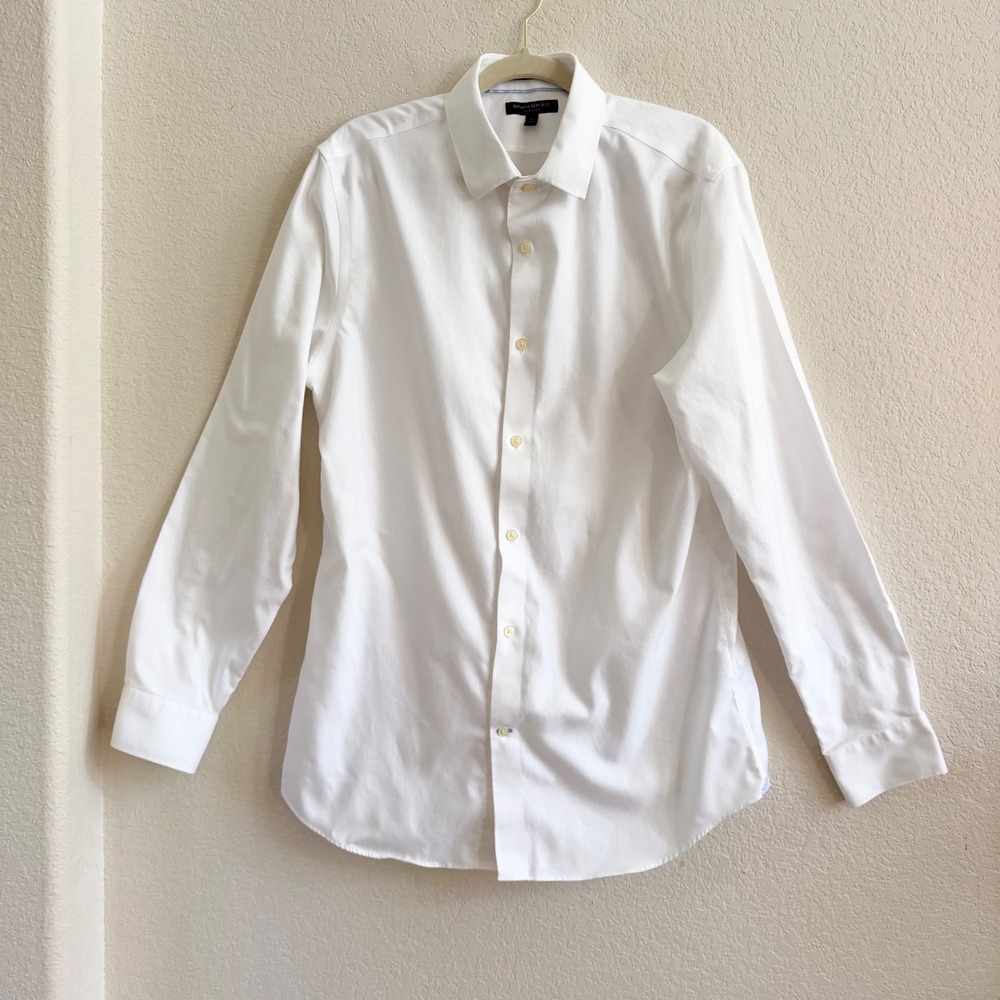 Banana Republic Mens Non-Iron White Cotton Dress Shirt L 16-16.5 Regular Fit